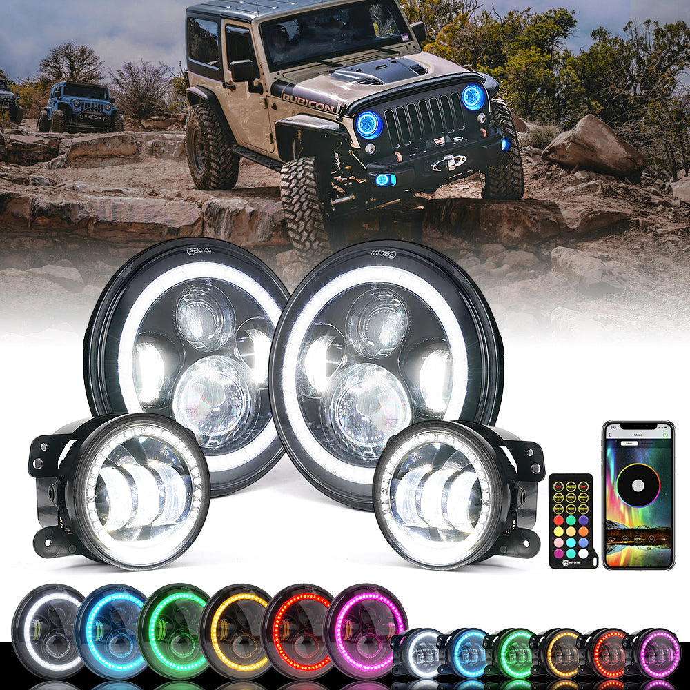 Xprite 7" RGB Headlight & Fog Light With Halo Kit | Aura Series