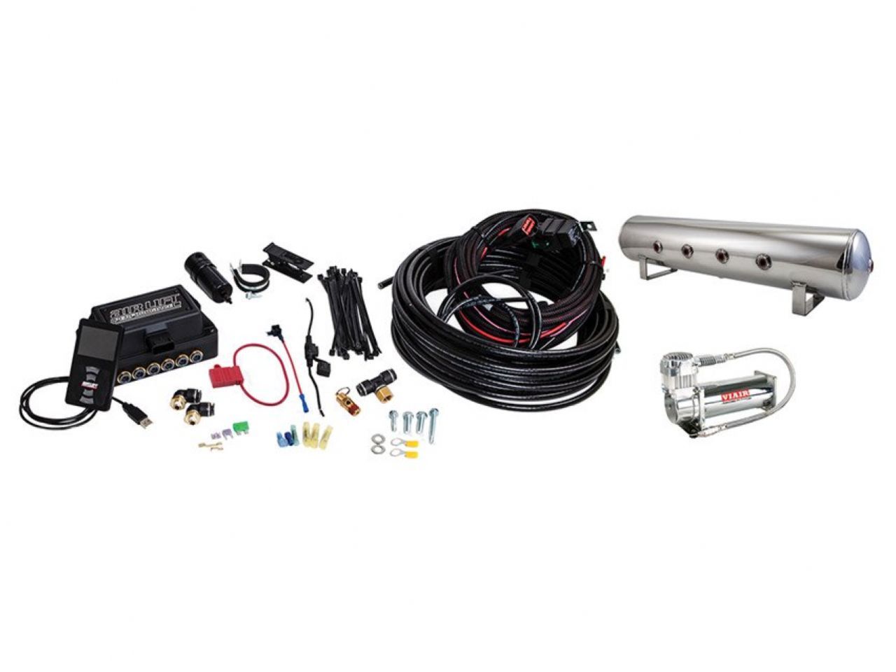 AIRLIFT 3P(1/4" Air Line,4 Gallon 7-Port Lightweight Polished,VIAIR 444C Comp)