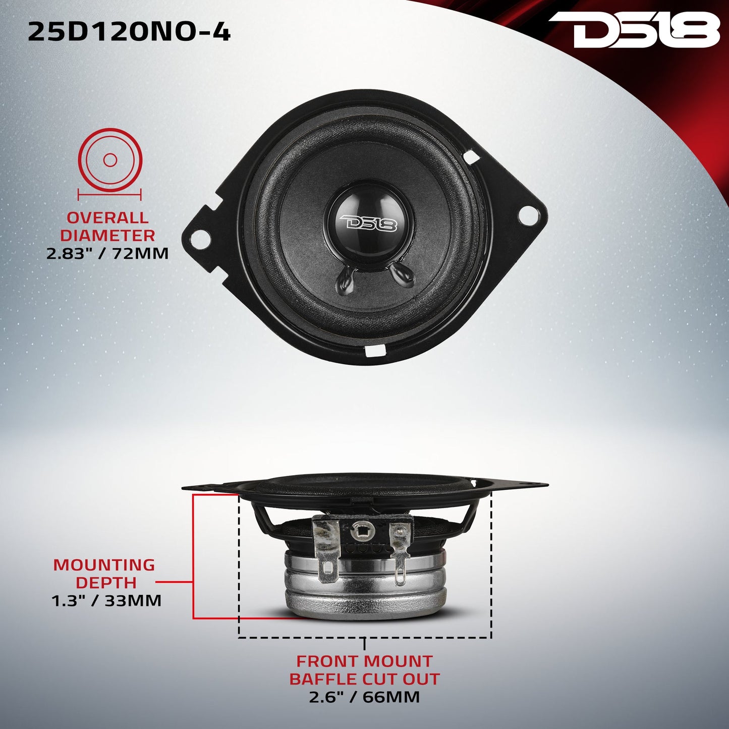 2.5" OEM Dashboard Loudspeaker with Neodymium Magnet | 60W RMS 4-Ohm