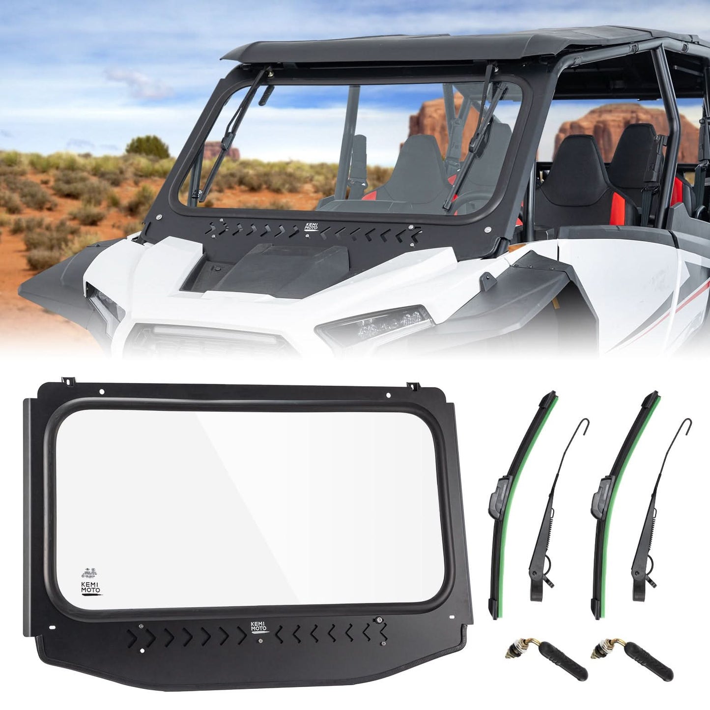 Kemimoto Glass Windshield with 2 Manual Wipers 2024-2025 Polaris RZR X
