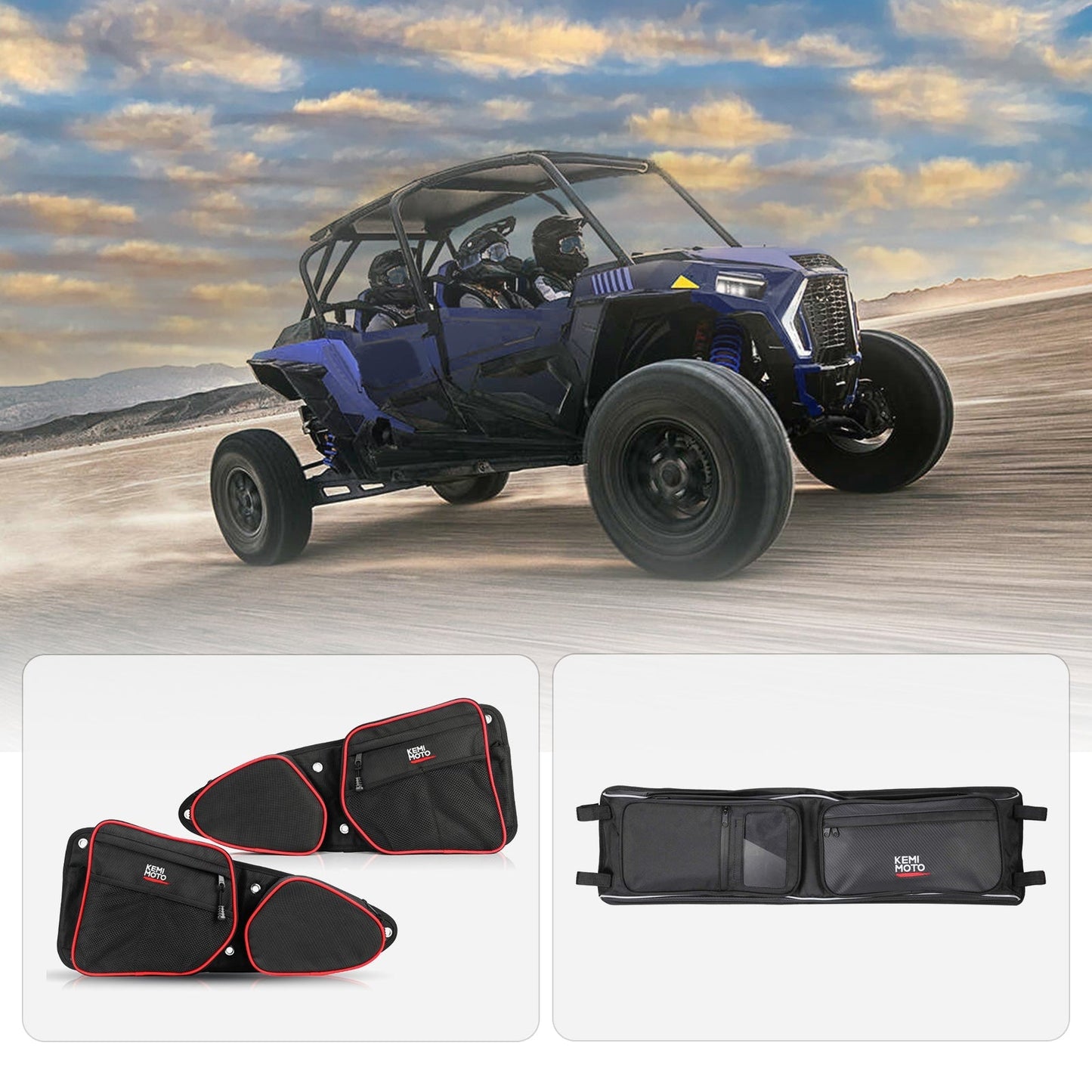 Kemimoto Front Side Door Bags and Roof Overhead Storage Bag Polaris RZ