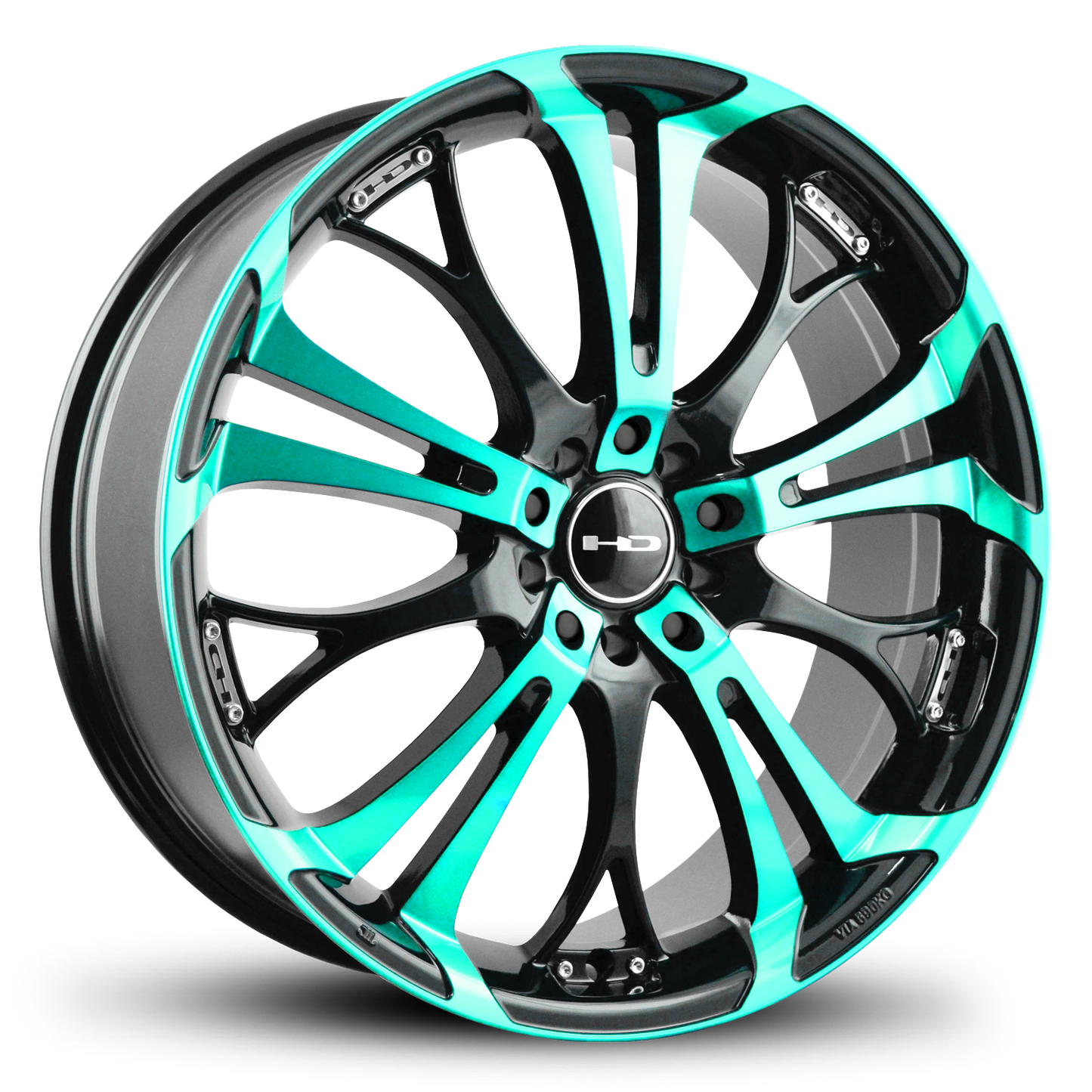 HD Wheels Spinout 22x8.5 +20 5x115/5x120mm 74.1mm Gloss Teal&BK/Machined Face