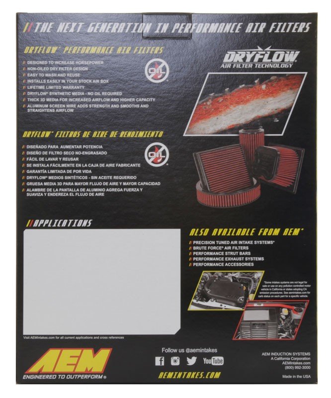 AEM Induction DryFlow Air Filter AIP28-20144