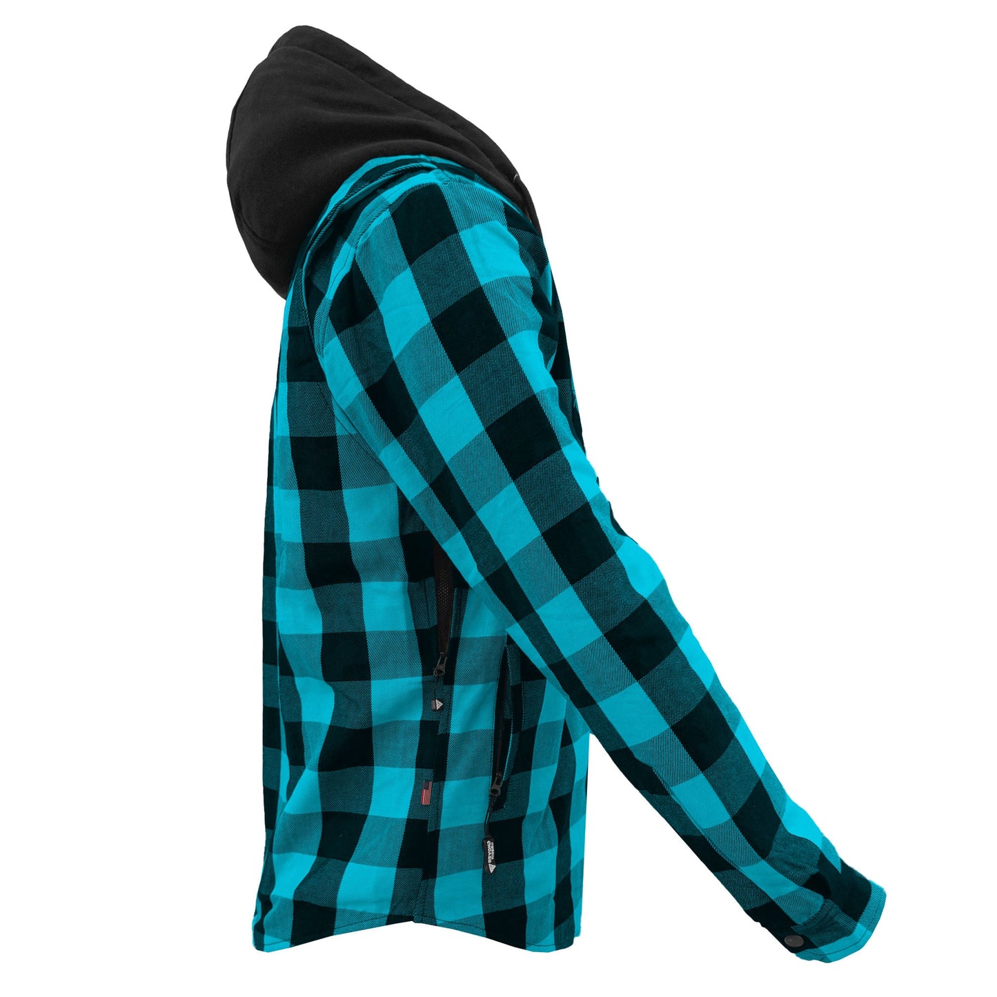 Protective Flannel Hoodie For Men - Aqua Blue and Black Checkered