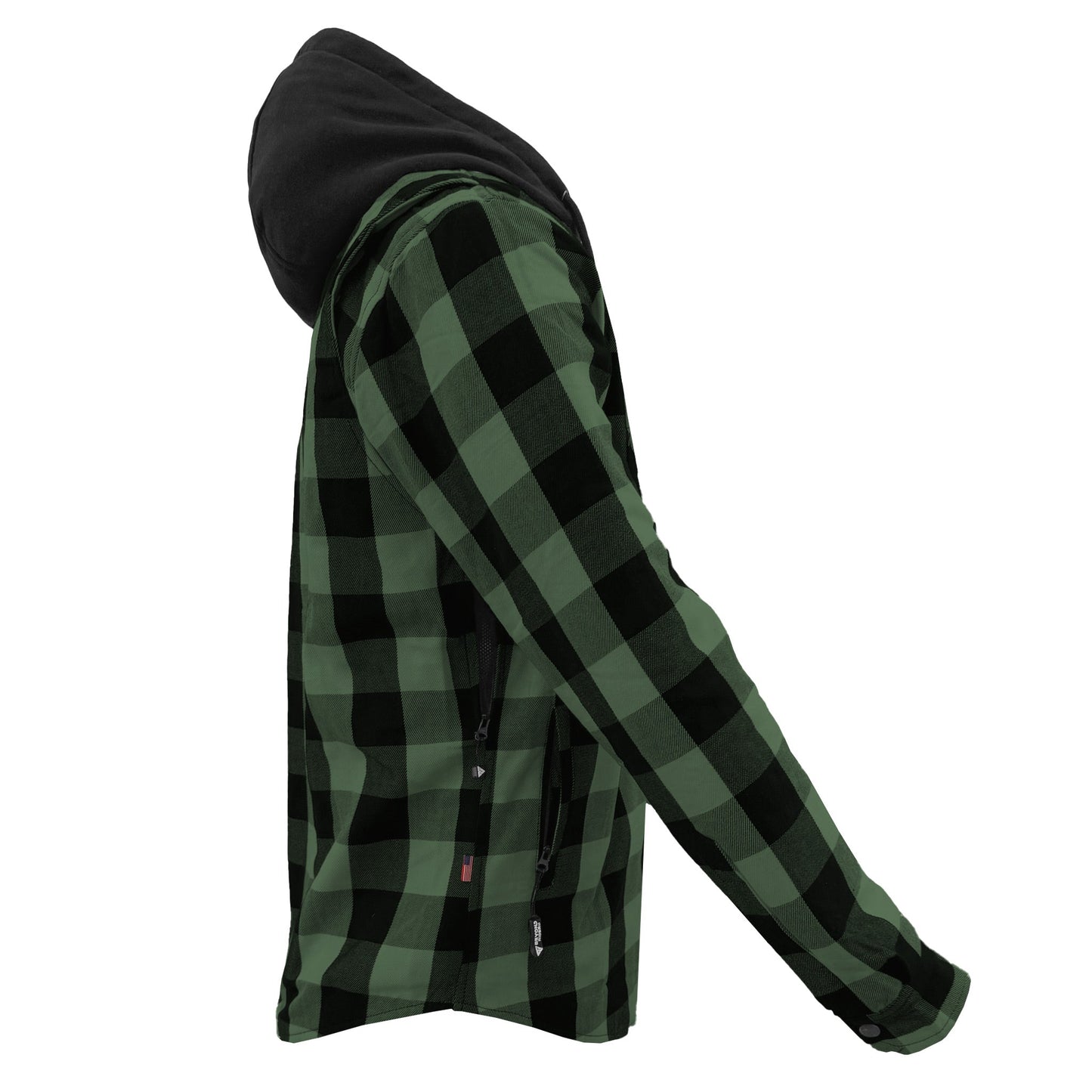 Protective Flannel Hoodie For Men - Dark Green and Black Checkered
