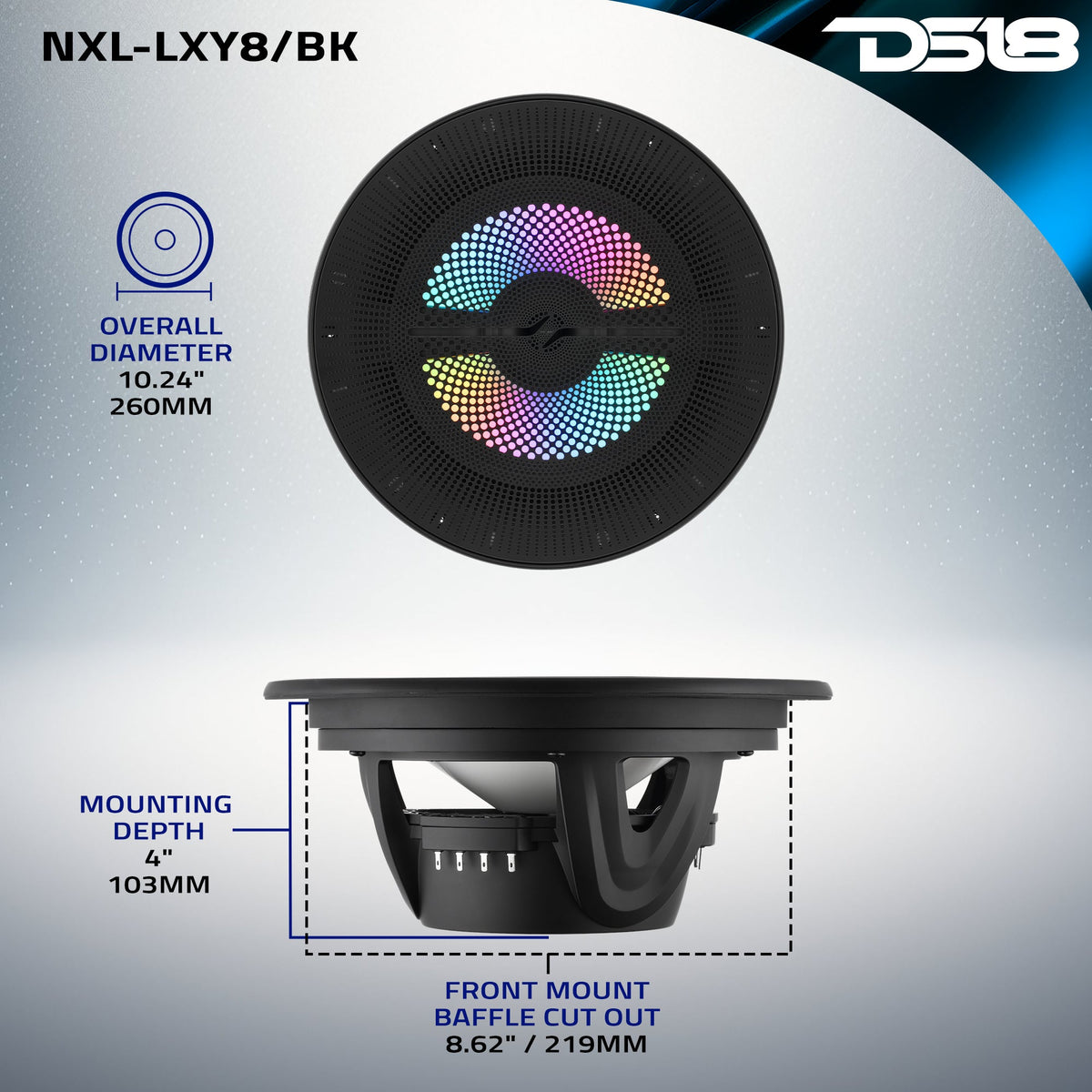 Luxury 8” 2-Way Marine Coaxial Speaker with Digital LED Lights and Flush Magnetic Mount Grille | 175W RMS 4-Ohm