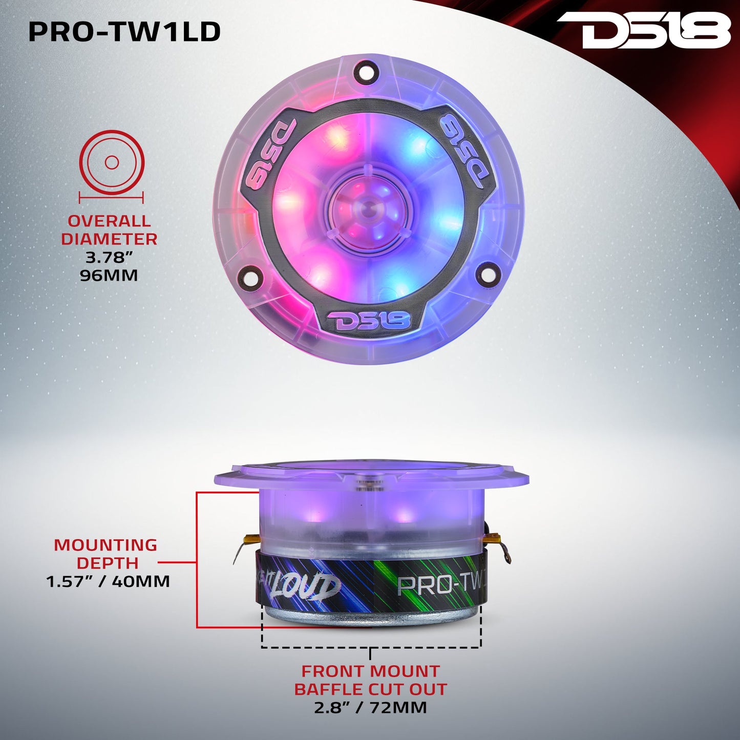3.8” Super Bullet Tweeter with 1” Aluminum Voice Coil & Digital LED Lights