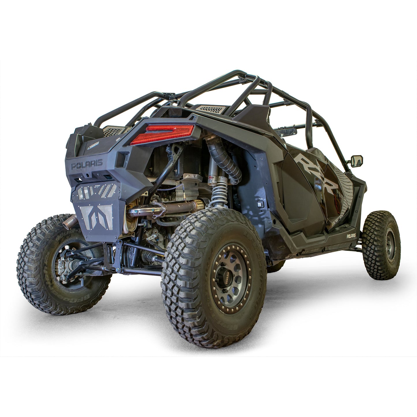 Detail of rear vent cover surrounding the RZR Pro XP exhaust