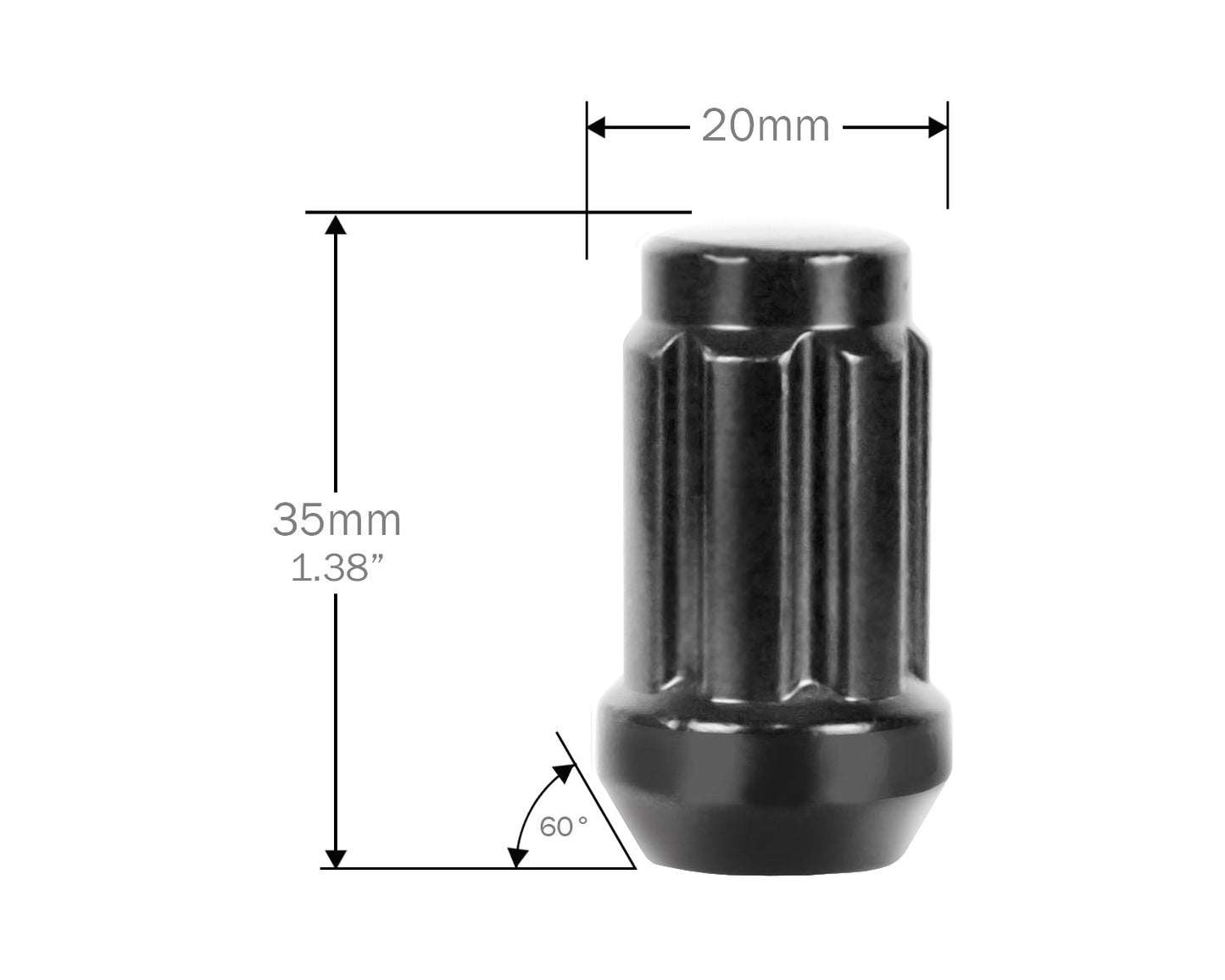 Perfectly Tight 7 Spline Lug Nut Tapered Seat 3/8-24 x 25mm - Black Steel - Set of 16 w/ Key