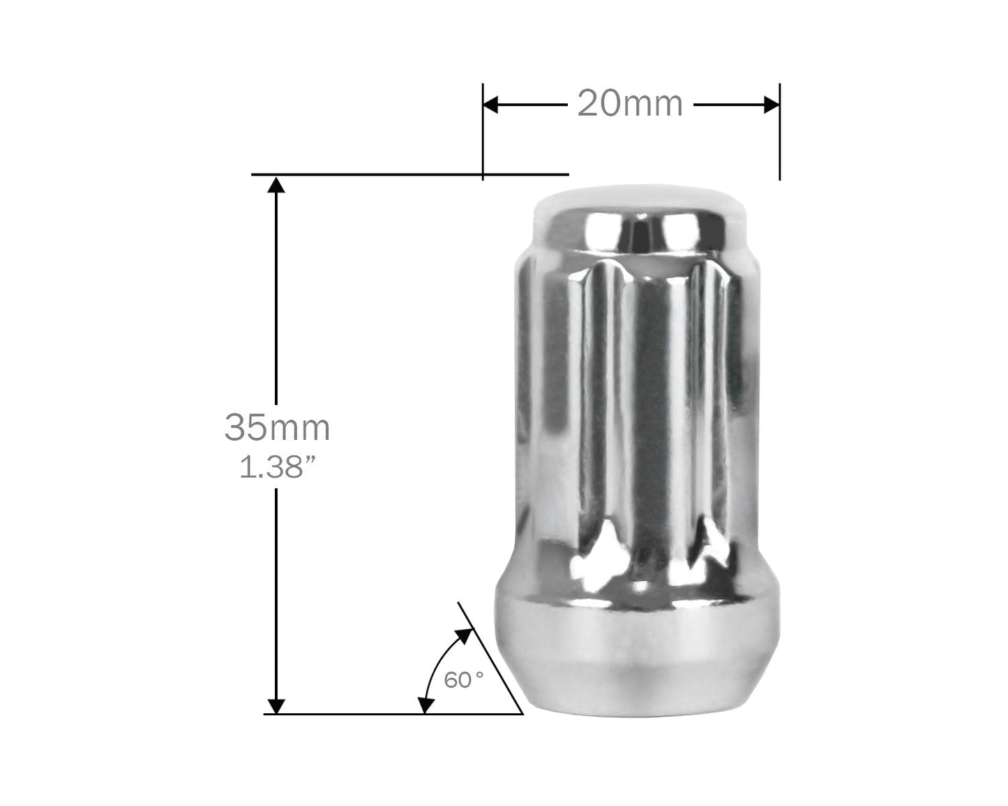 Perfectly Tight 7 Spline Lug Nut Tapered Seat 3/8-24 x 25mm - Chrome Steel - Set of 16 w/ Key