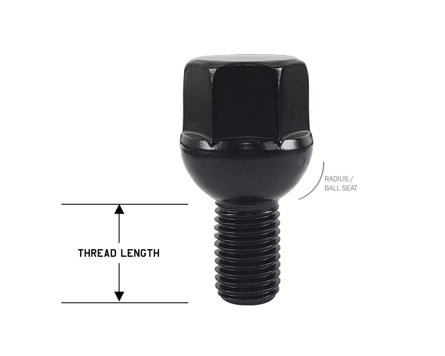 Perfectly Tight 17mm Hex Lug Bolt Radius Seat 14x1.5 x 17mm - Black Steel - Set of 20