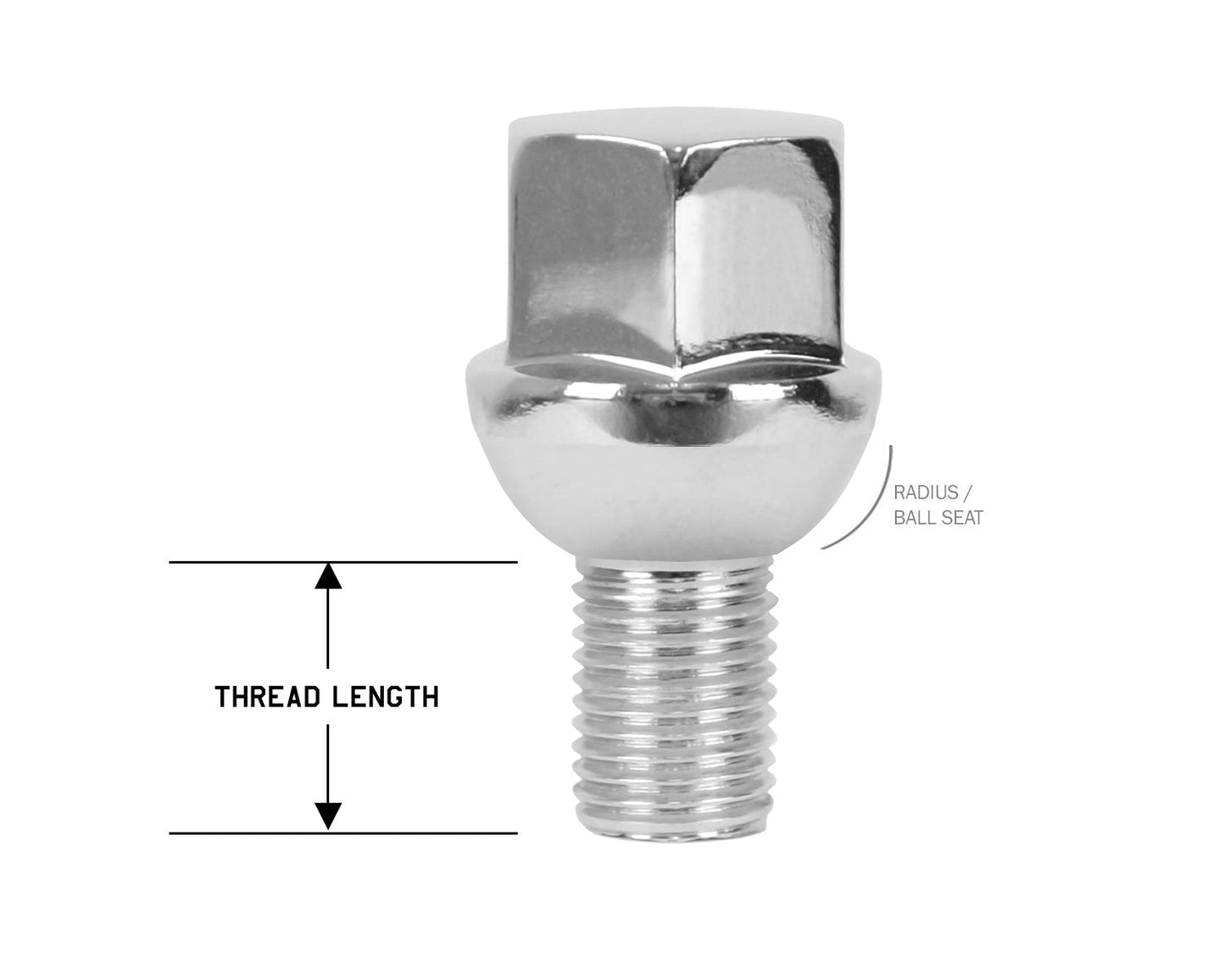 Perfectly Tight 19mm Hex Lug Bolt Radius Seat 12x1.5 x 17mm - Chrome Steel - Set of 20