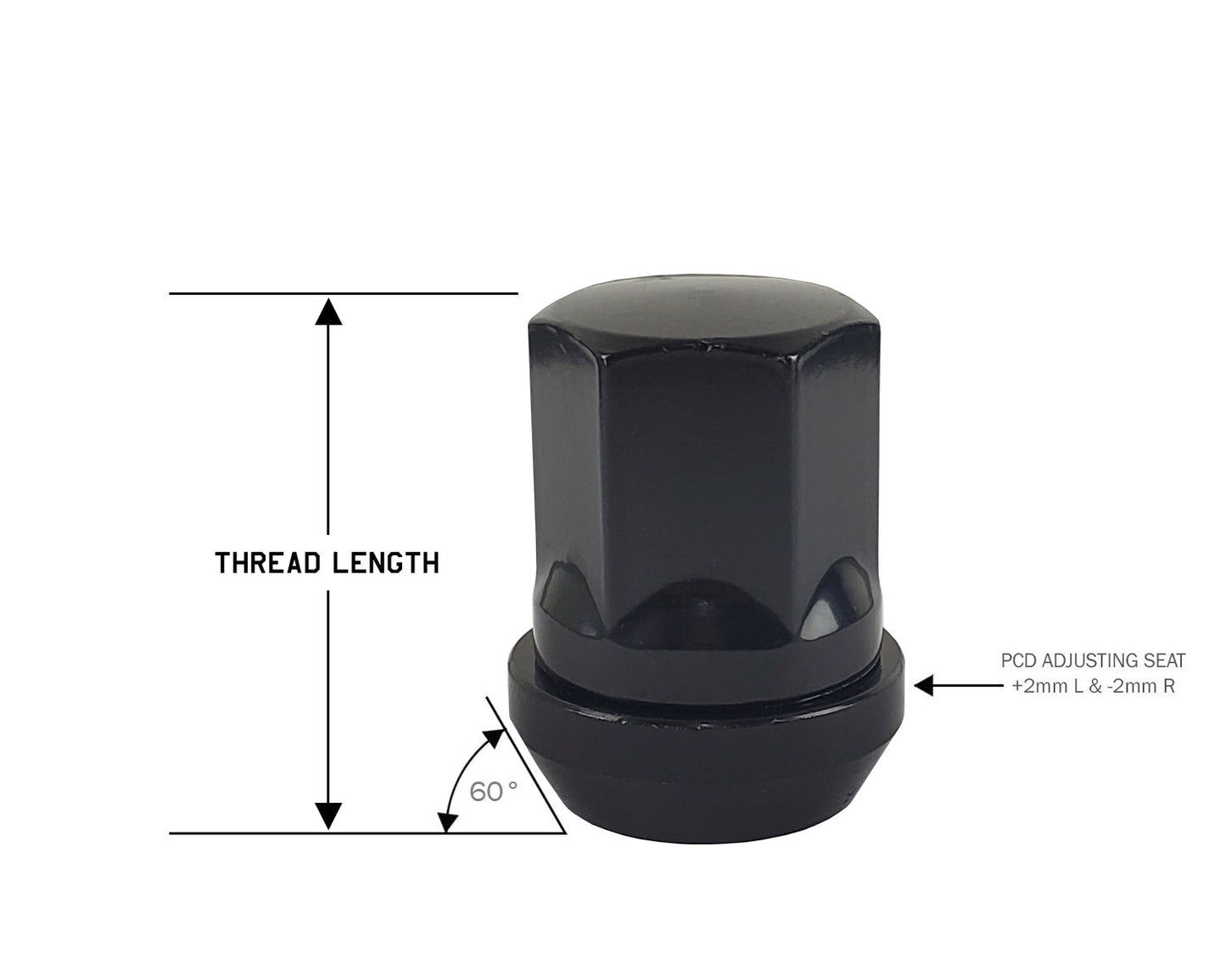 Perfectly Tight Adjustable 19mm Hex Lug Nut Tapered Seat 12x1.5 x 32mm - Black Steel - 1 Piece