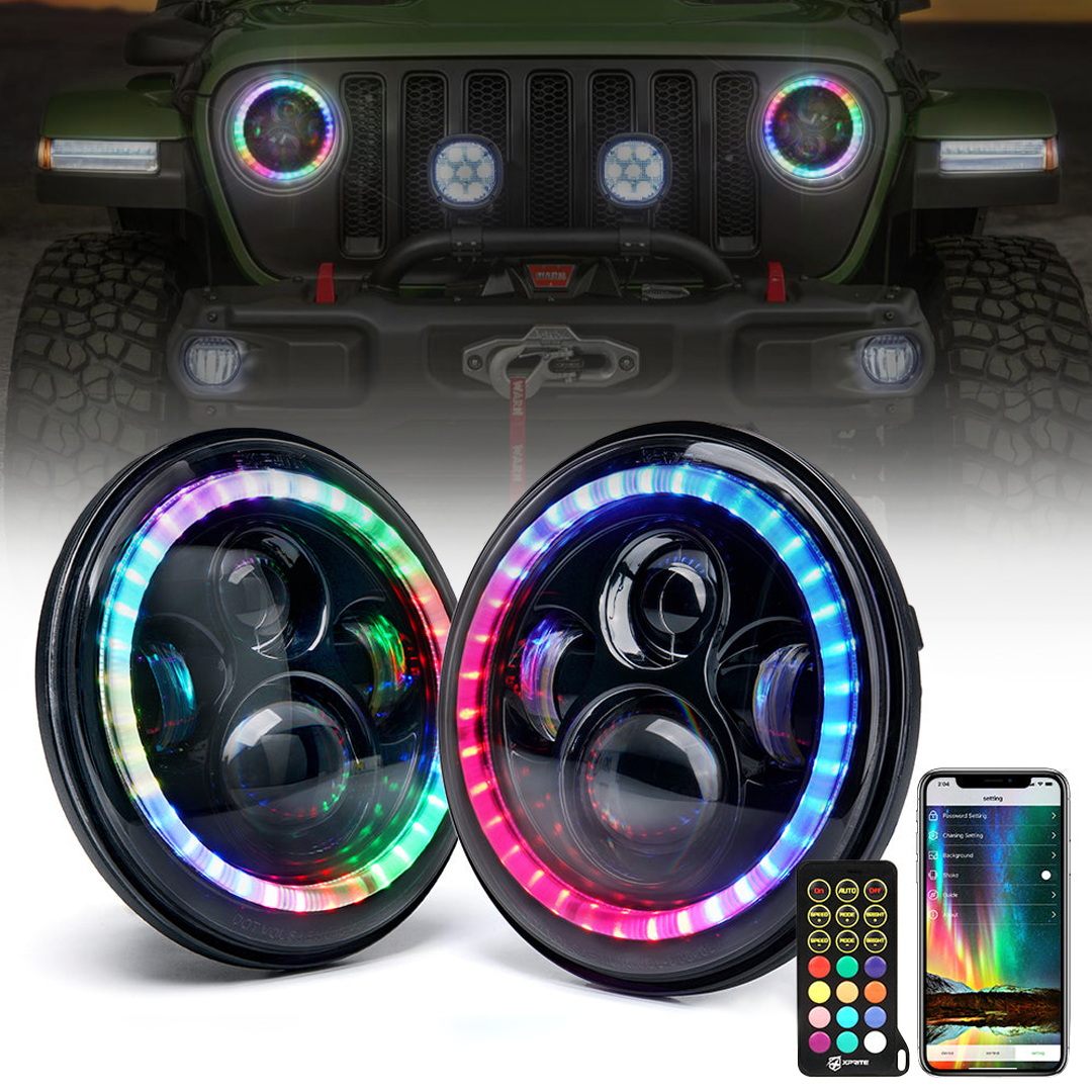 Xprite 7" RGB Headlights with Chasing Halo Wrangler| Exhibit Seri