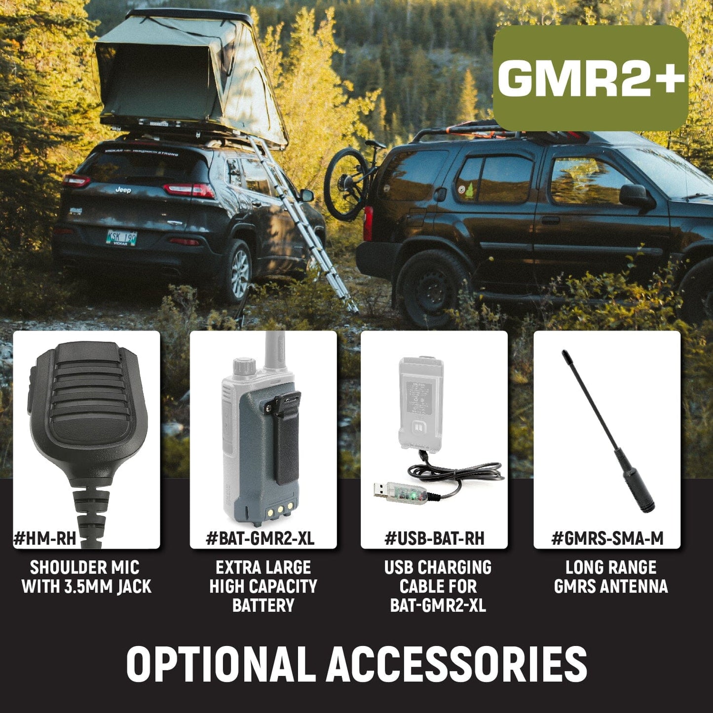 Rugged Radios GREAT OUTDOORS PACK - GMR2 PLUS GMRS and FRS Two Way Handheld Radios with Lapel Mics and XL Batteries
