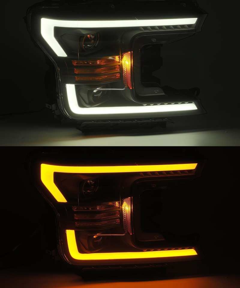 AlphaRex 18-20 Ford F-150 LUXX LED Proj Headlights Plank Style Jet Blk w/Activ Light/Seq Signal/DRL 880174 *Discontinued