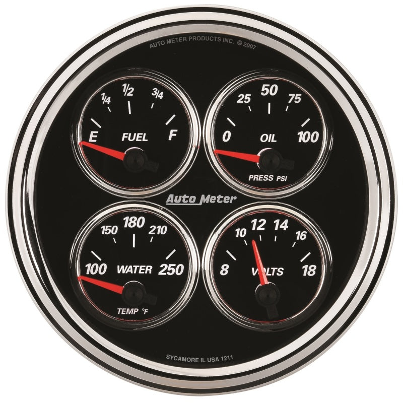AutoMeter Gauge Quad 5in. 240 Ohm(e) to 33 Ohm(f) Elec Designer Black II 1211