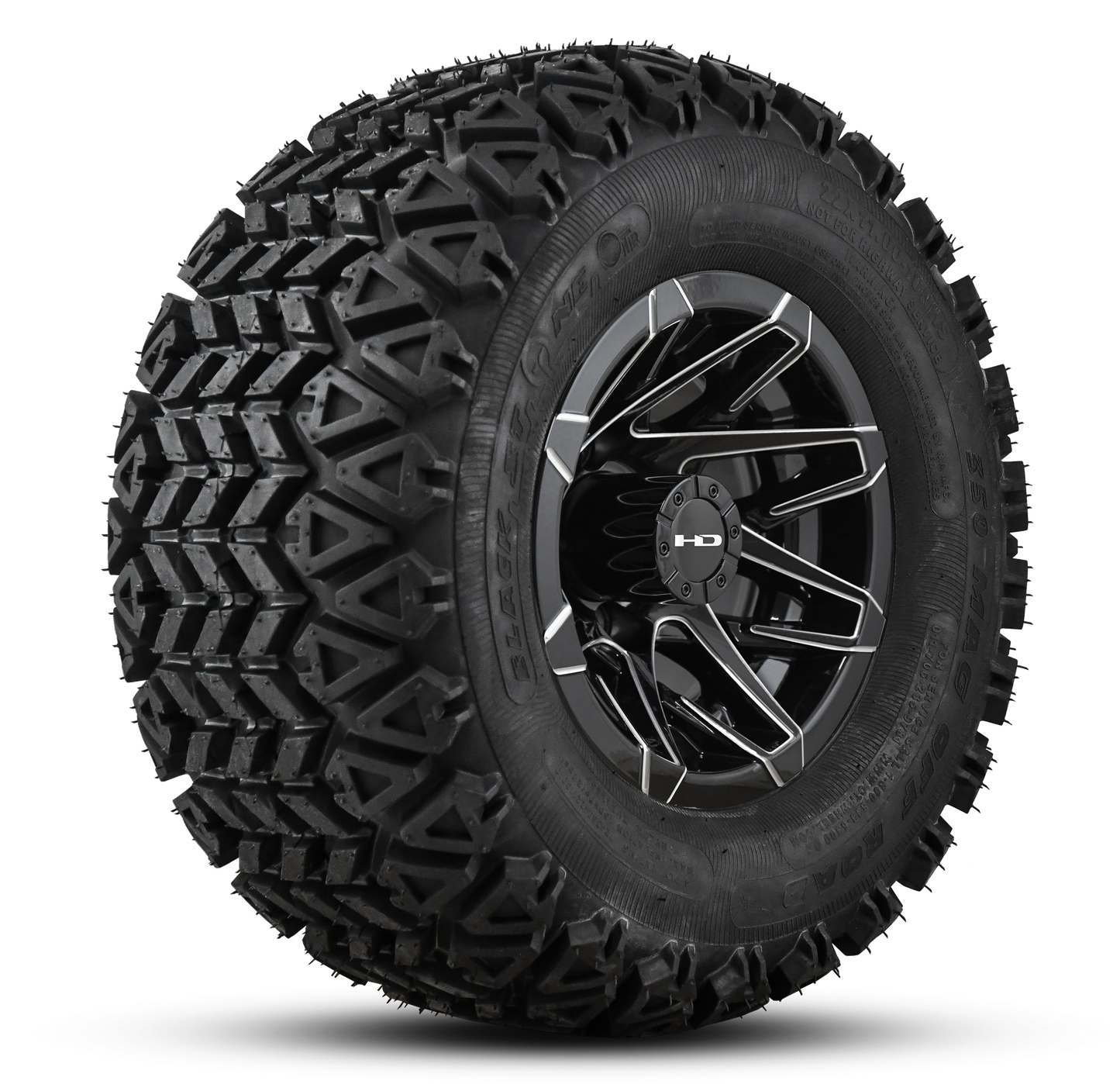 HD Golf Wheel & Tire Package ( 1pc ) 10x7.0 Canyon Black Milled Edges w ( 1pc ) 22 Inch A/T Tire