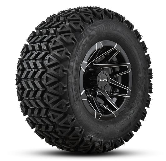 HD Golf Wheel & Tire Package ( 1pc ) 10x7.0 Canyon Black Milled Edges w ( 1pc ) 22 Inch A/T Tire