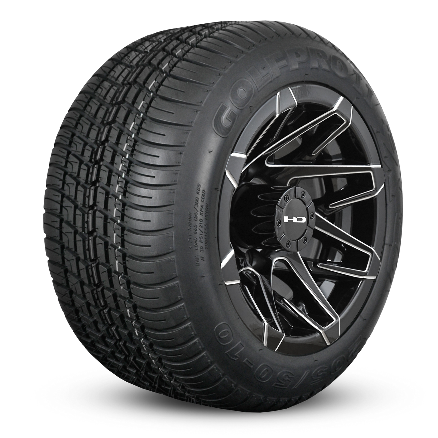 HD Golf Wheel & Tire Package ( 1pc ) 10x7.0 Canyon Black Milled Edges w ( 1pc ) All-Season Tire