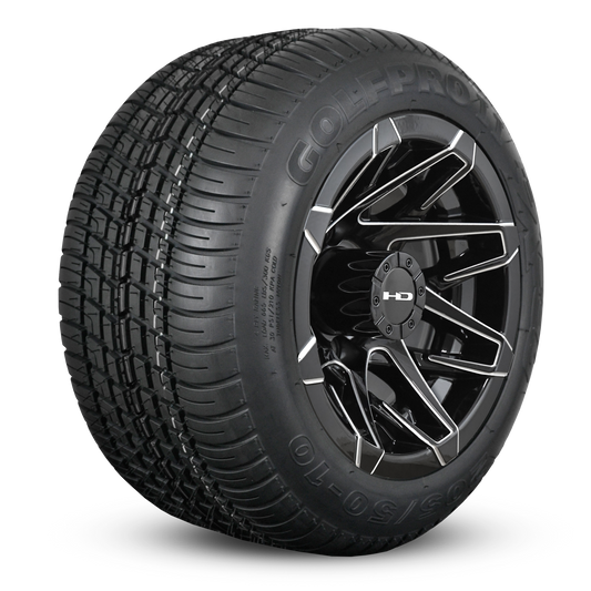 HD Golf Wheel & Tire Package ( 1pc ) 10x7.0 Canyon Black Milled Edges w ( 1pc ) All-Season Tire