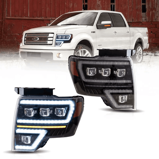 LED Headlight Assembly Matrix Projector Black For 2009-2014 Ford F150 12th Gen