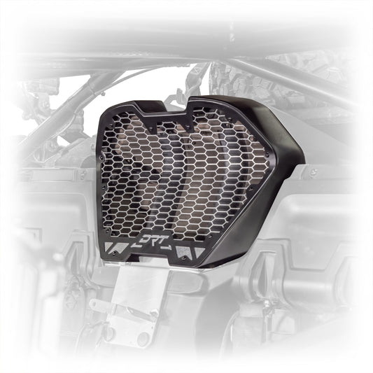 Laser cut aluminum vent panel aligned to grille frame