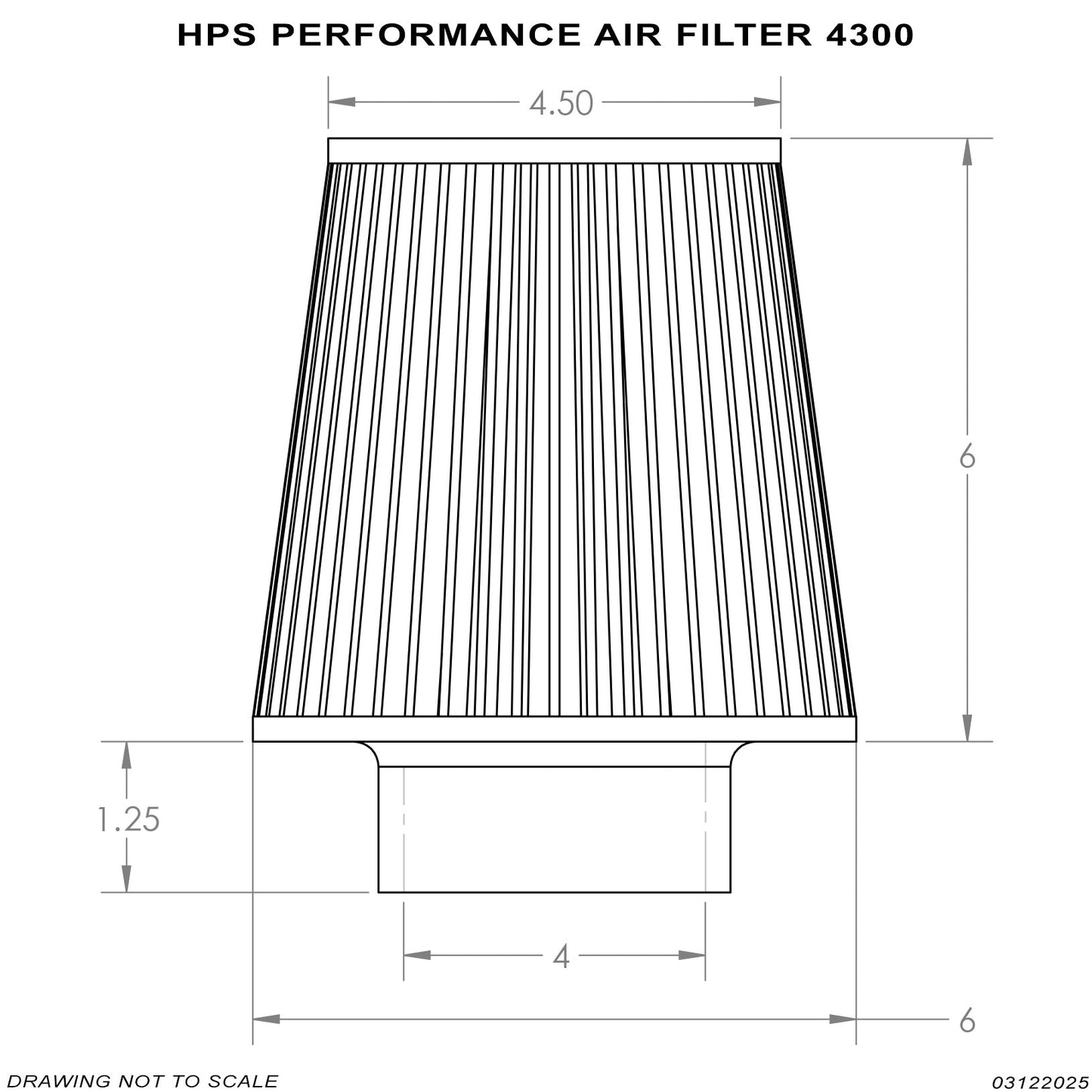HPS Performance 4" Air Filter, 7.75" Length, 6" Base, 4.5" Top HPS-4300