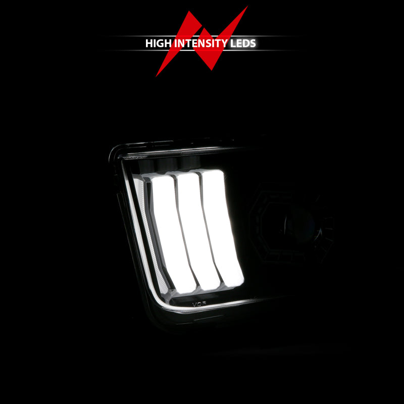 ANZO 05-09 Ford Mustang (w/Factory Halogen HL Only) Projector Headlights w/Light Bar Black Housing 121566