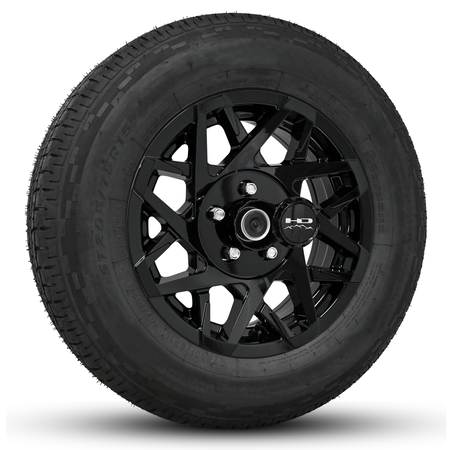 15 INCH | 5 on 4-1/2 | CANYON Aluminum Trailer Wheel w/ Radial Tire Assembly | All Gloss Black ( 1pc )