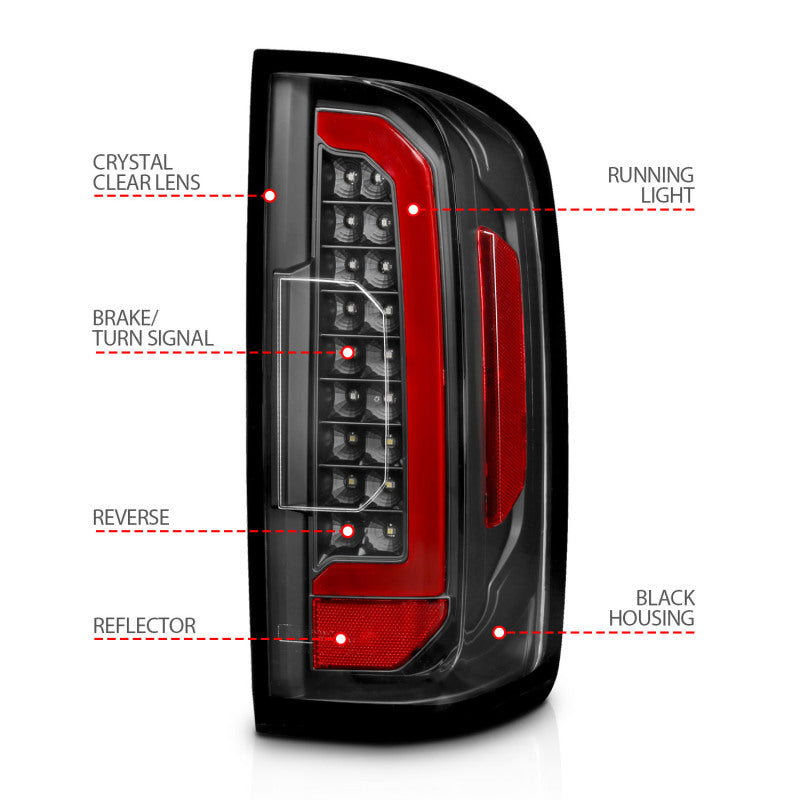ANZO 15-21 Chevrolet Colorado Full LED Tail Lights w/ Red Lightbar Black Housing Clear Lens 311432
