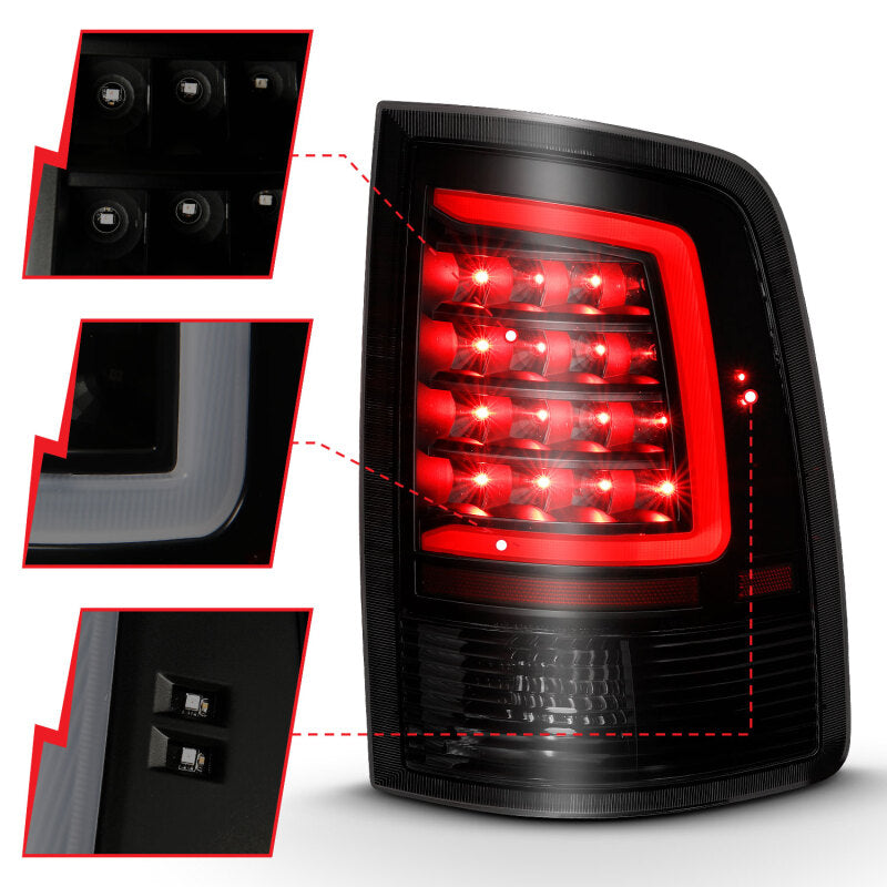 ANZO 2009-2018 Dodge Ram 1500 LED Taillight Plank Style Black w/Smoke Lens 311319