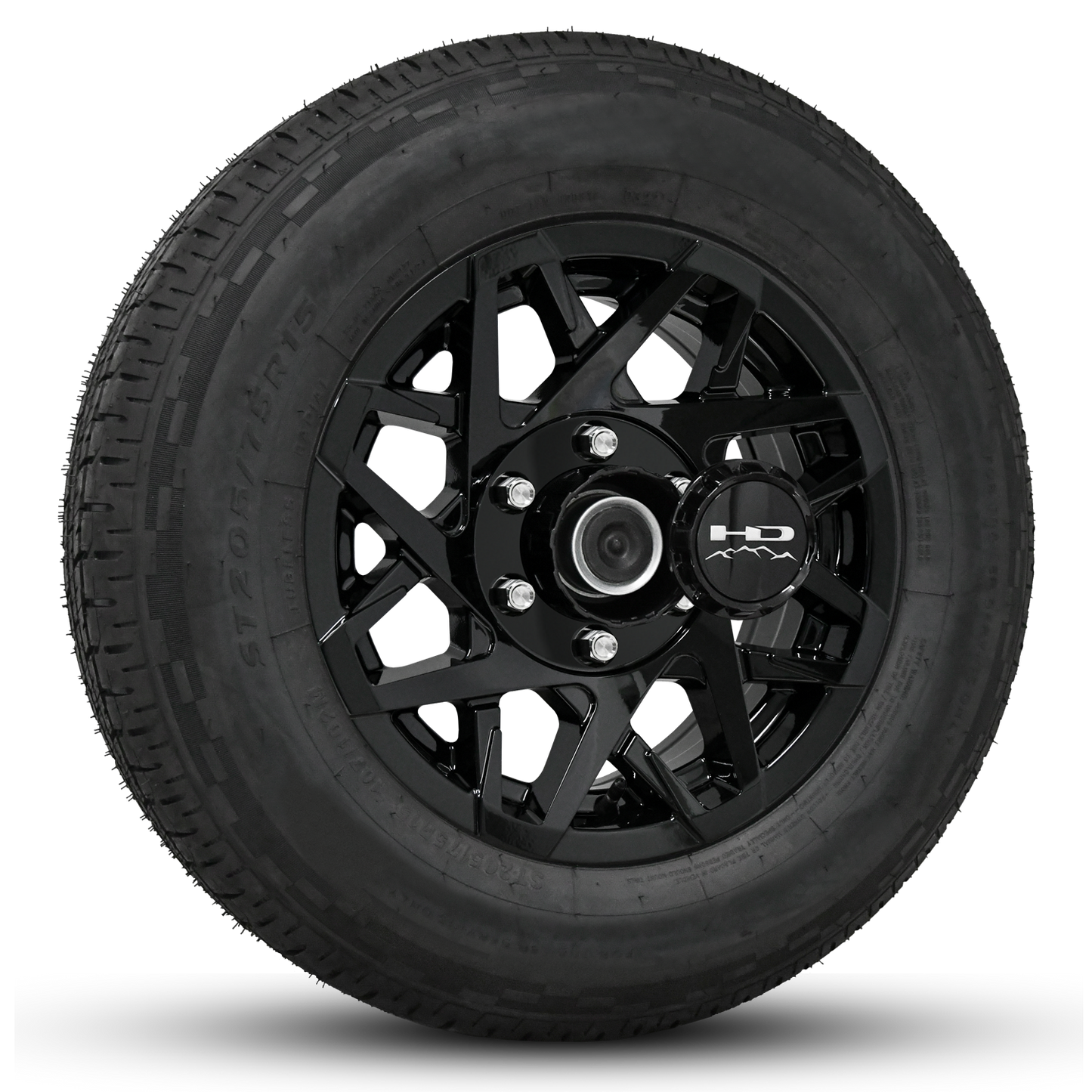 16 INCH | 6 on 5-1/2 | CANYON Aluminum Trailer Wheel w/ Radial Tire Assembly | All Gloss Black ( 1pc )
