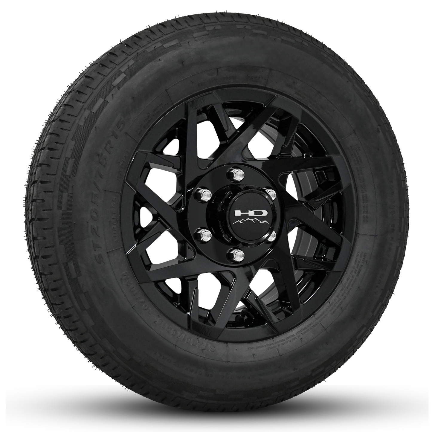 16 INCH | 6 on 5-1/2 | CANYON Aluminum Trailer Wheel w/ Radial Tire Assembly | All Gloss Black ( 1pc )
