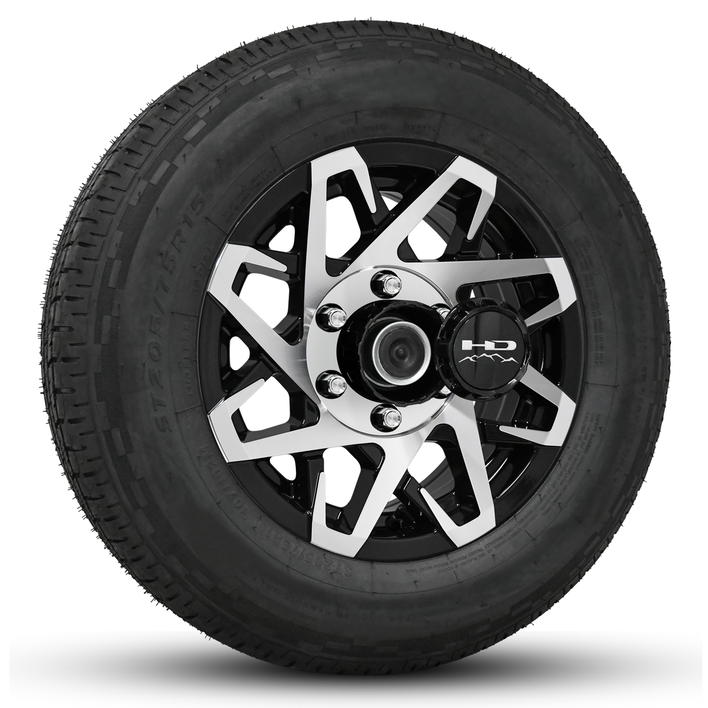 16 INCH | 6 on 5-1/2 | CANYON Aluminum Trailer Wheel w/ Radial Tire Assembly | Gloss Black with Machined Face ( 1pc )