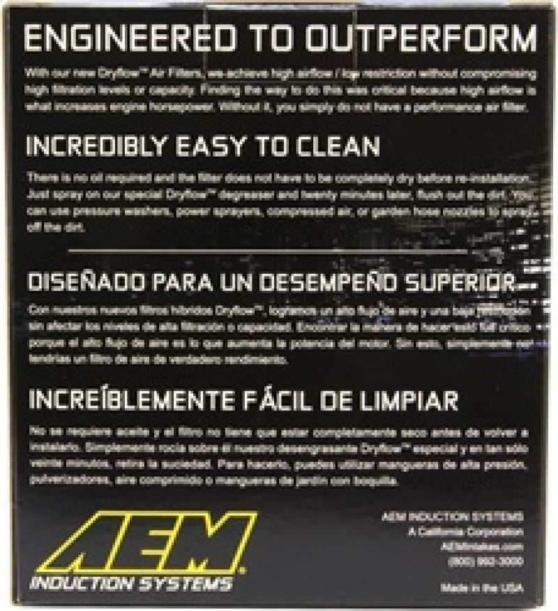 AEM Induction AEM Dryflow Air FIlter Conical 5.5in Base OD x 4.75in Top OD x 5in Height 21-203DOSK