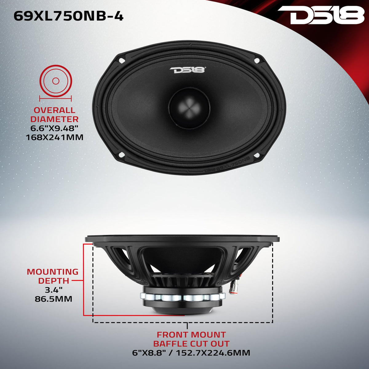 6x9" Midrange Loudspeaker with Neodymium Rings and Aluminum Bullet | 375 Watts RMS 4-Ohm