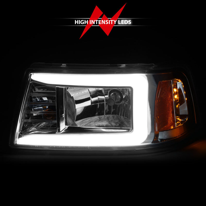 ANZO 2001-2011 Ford Ranger Crystal Headlights w/ Light Bar Chrome Housing 111512