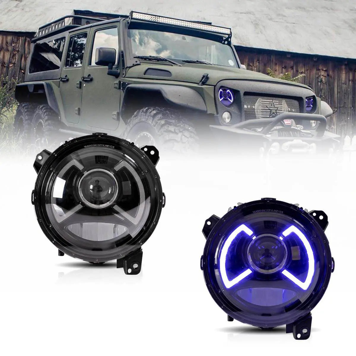 Full LED Dual Beam Projector Headlight Assembly With Blue Breath Light Black For 2018-Present Jeep Wrangle 4th Gen (JL) & 2019-Present Jeep Gladiator (JT)