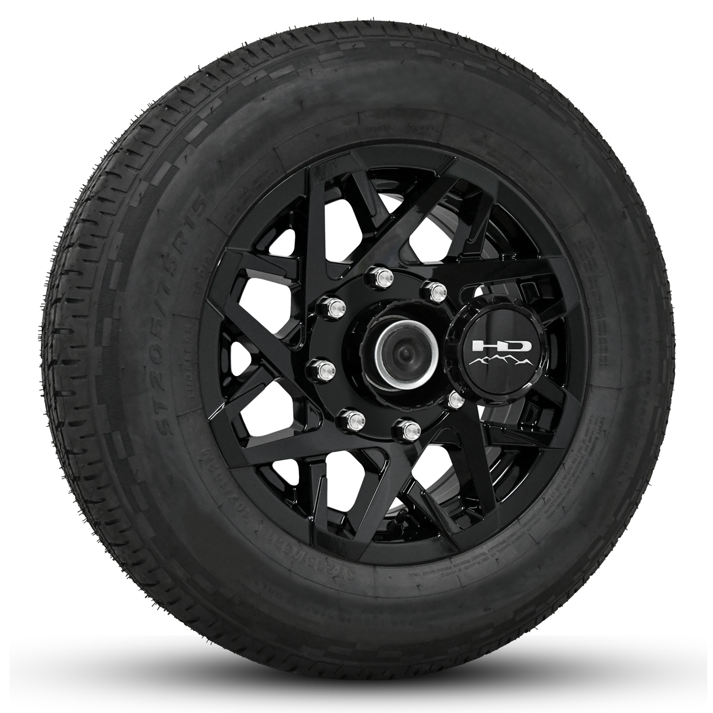 16 INCH | 8 on 6-1/2 | CANYON Aluminum Trailer Wheel w/ Radial Tire Assembly | All Gloss Black ( 1pc )
