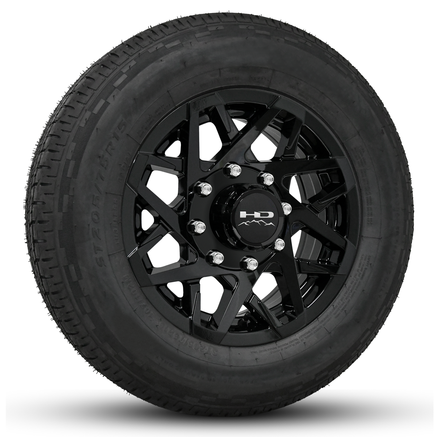 16 INCH | 8 on 6-1/2 | CANYON Aluminum Trailer Wheel w/ Radial Tire Assembly | All Gloss Black ( 1pc )
