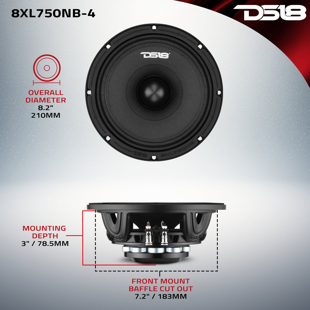 8" Midrange Loudspeaker with Neodymium Rings and Aluminum Bullet | 375 Watts RMS 4-Ohm
