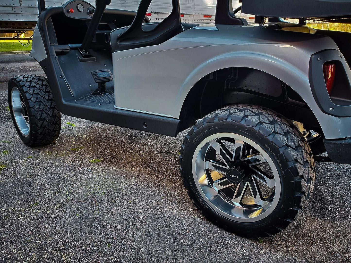 HD Golf Wheel & Tire Package ( 1pc ) 12x7.0 SAW Gloss Black Full Machined w ( 1pc ) 23 Inch A/T Tire