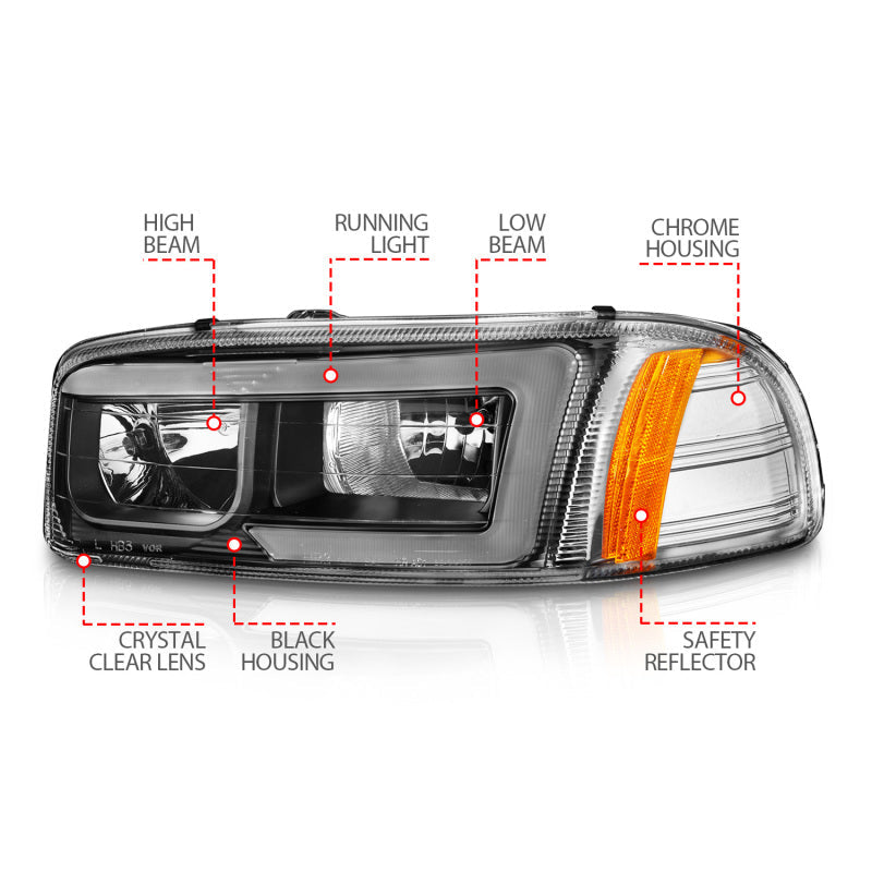 Anzo 99-17 GMC Sierra/Denali Headlights Black Amber (w/C Light Bars) 111522