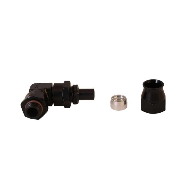 Aeromotive PTFE Hose End - AN-06 to AN-08 Hose - 90 Deg - Black Anodized 15736