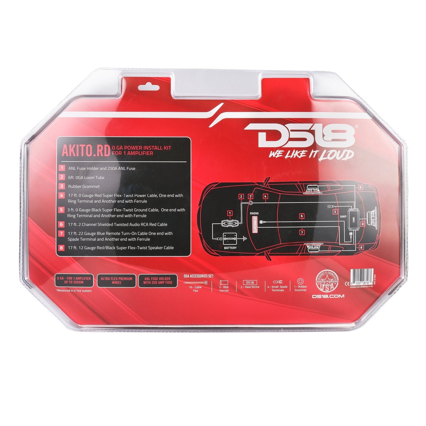 0-GA Amplifier Installation Wiring Kit - Red