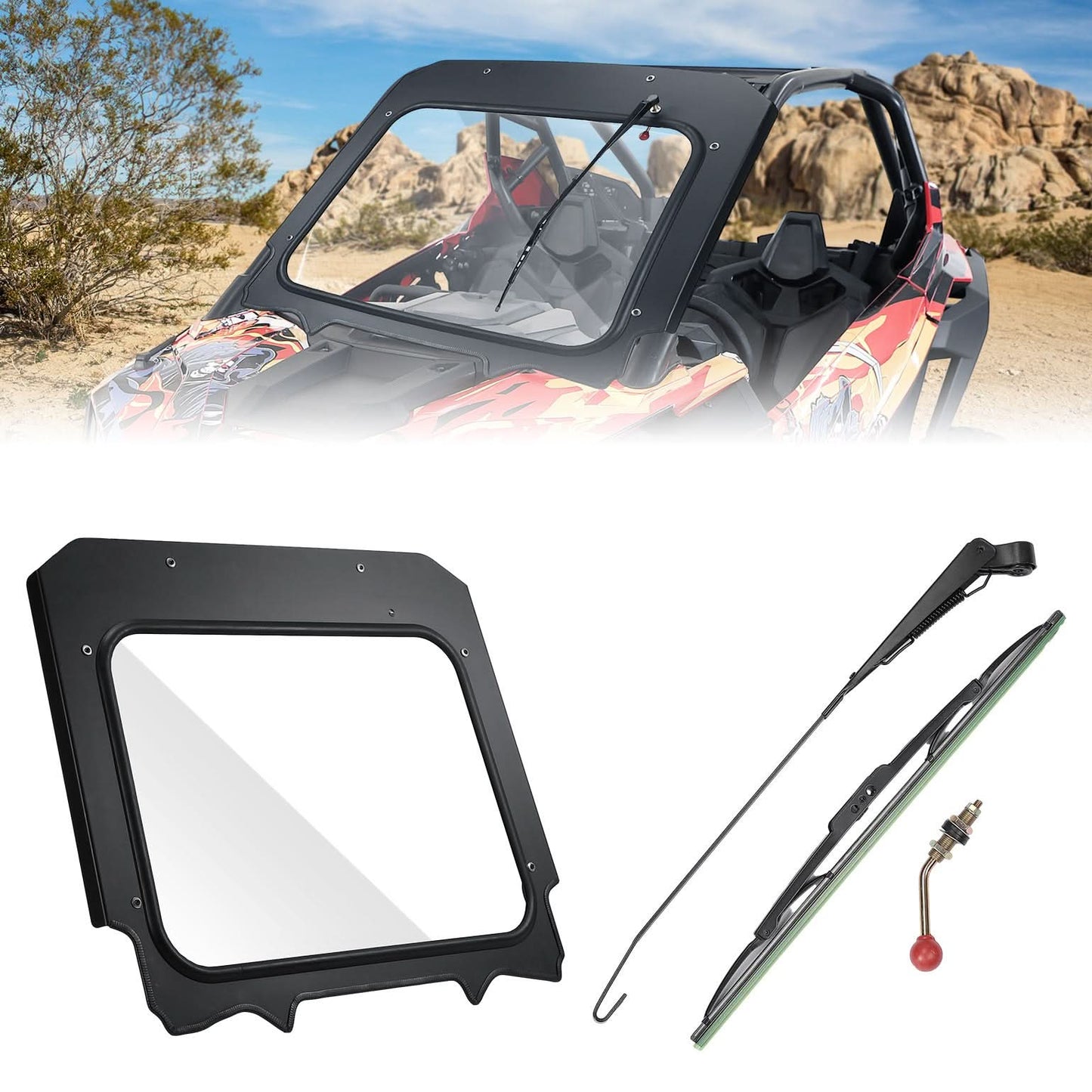 Kemimoto Glass Windshield with Manual Wipers Polaris RZR PRO XP / RZR