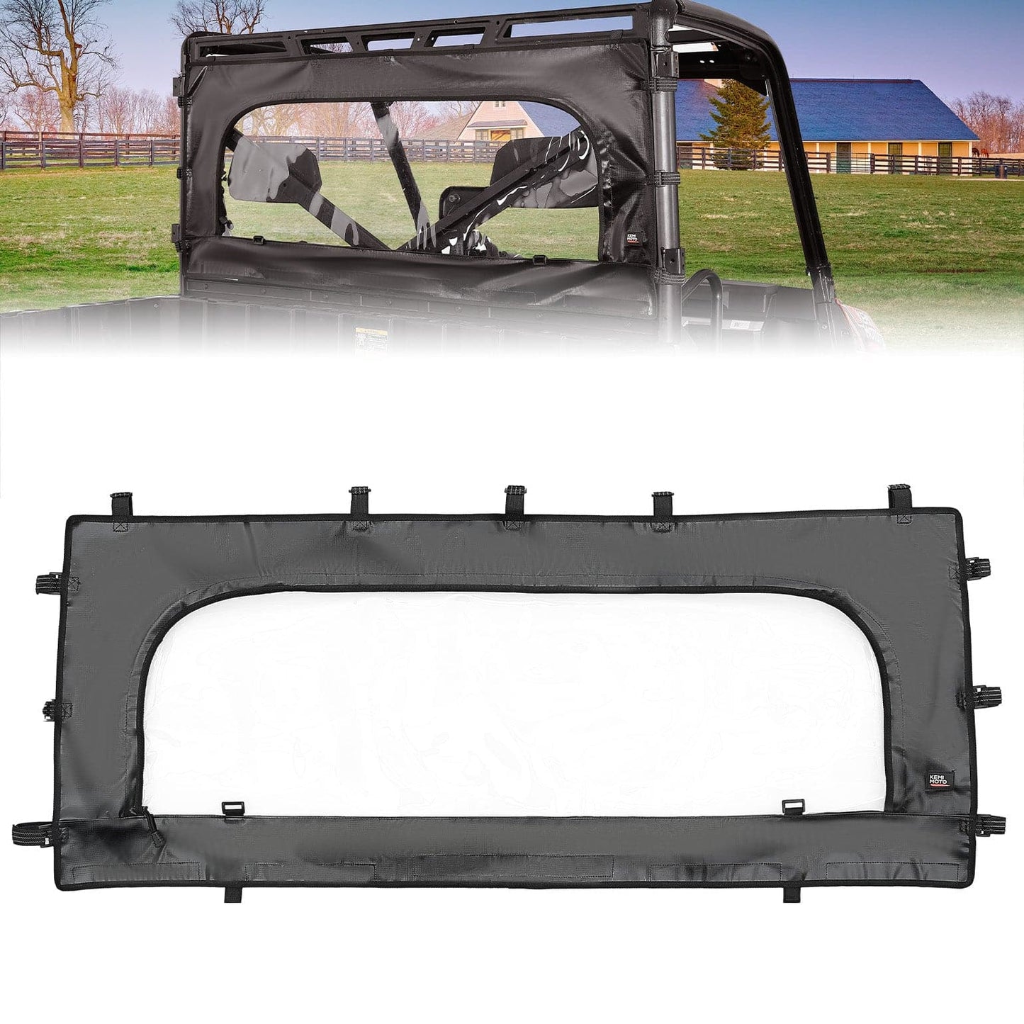 Kemimoto Zippered Soft Rear Window Roll Up/Down Polaris Ranger XP 1000