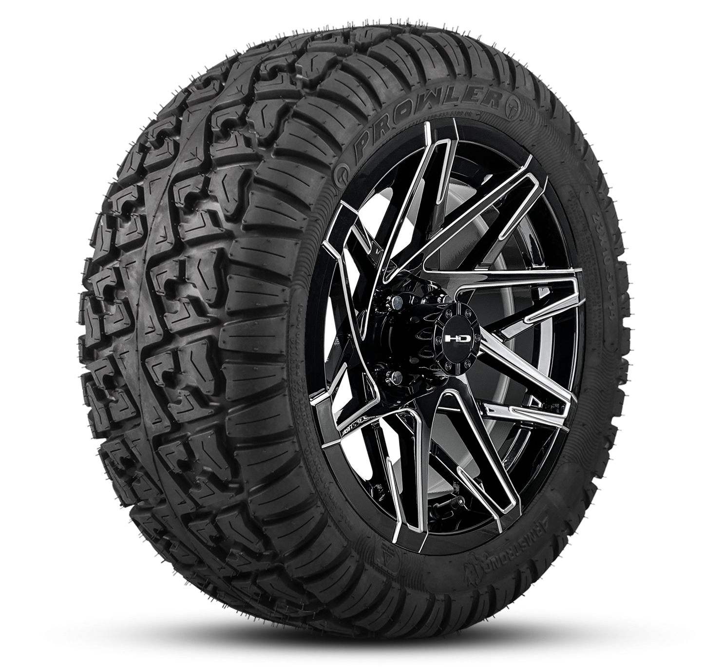 HD Golf Wheel & Tire Package ( 1pc ) 12x7.0 Canyon Black Milled Edges w ( 1pc ) 23 Inch A/T Tire