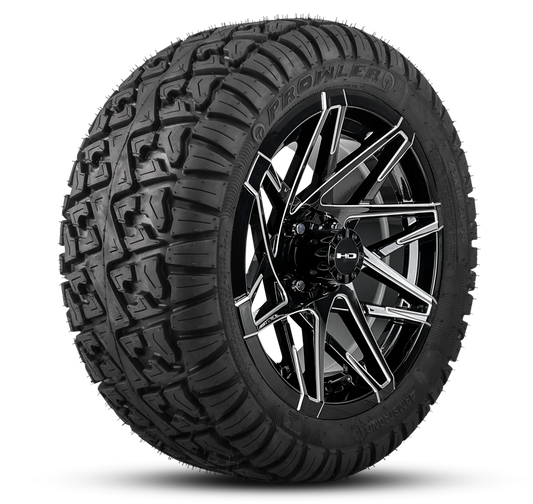 HD Golf Wheel & Tire Package ( 1pc ) 12x7.0 Canyon Black Milled Edges w ( 1pc ) 23 Inch A/T Tire